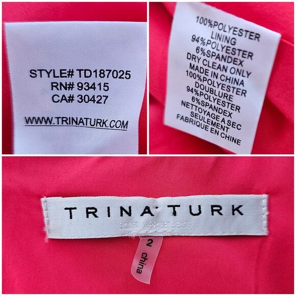 Pink Trina Turk Dress Bromely Size 2 Bright Stretch Flare Bell Sleeve Crop - Picture 4 of 10